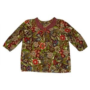 Unbranded multicolor green brown floral lace blouse women’s size XL